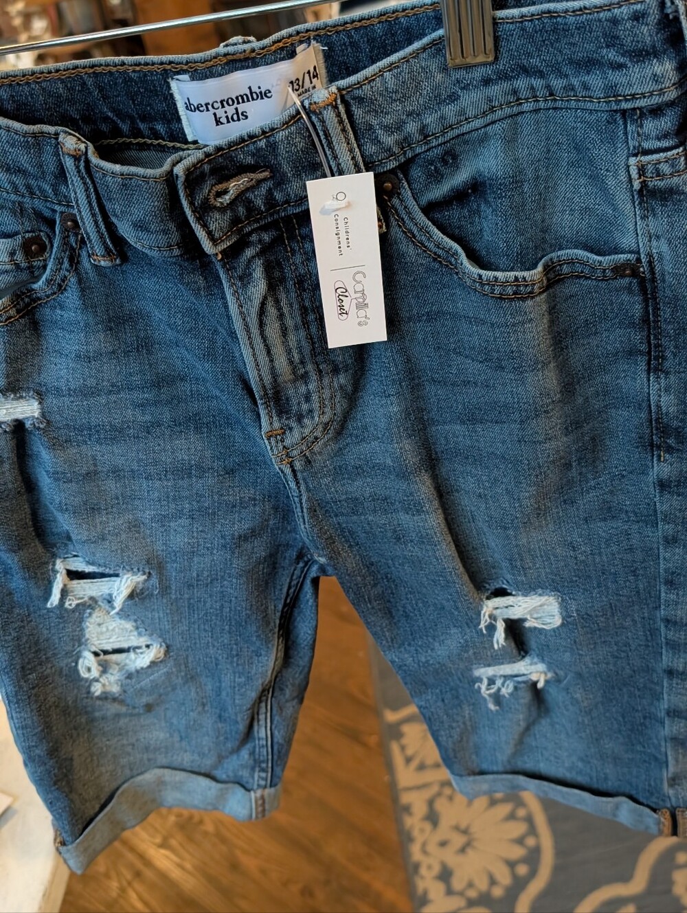 abercrombie kids Blue Distressed Relaxed Jean Shorts